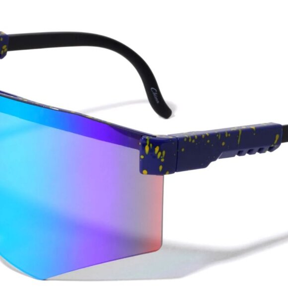 Sports Sunglasses Blue Mirror Lens Shield Beach Shades Cover Face UV‎ Protection - Picture 2 of 5